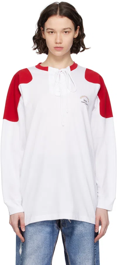 Pushbutton White Self-tie Long Sleeve T-shirt