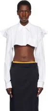 Pushbutton White Squared Back Cropped Shirt In White