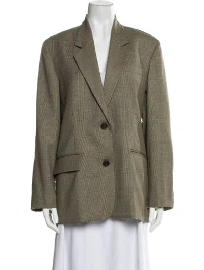Pre-owned Pushbutton Wool Plaid Print Blazer In Green