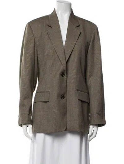 Pre-owned Pushbutton Wool Plaid Print Blazer In Green