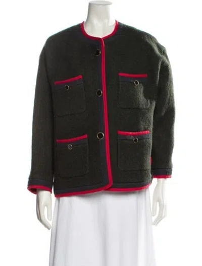 Pre-owned Pushbutton Wool Printed Jacket In Green