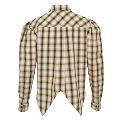 Pushbutton Yellow Check Western Puff Shirt