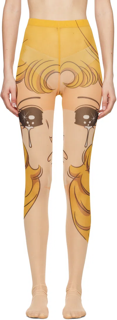Pushbutton Yellow Crying Girl Mesh Leggings
