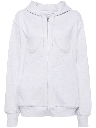 Pushbutton Zip Fastening Hoodie In Grey