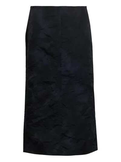 Pushbutton Zip-fastening Midi Skirt In Blue