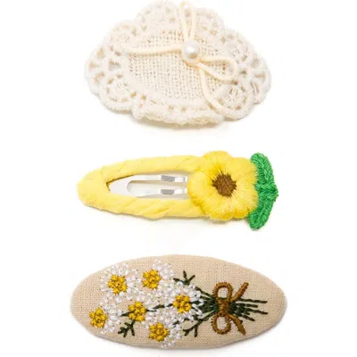 Puttisu Babies'  3pc Hair Clip Crochet Meadow Set In Yellow