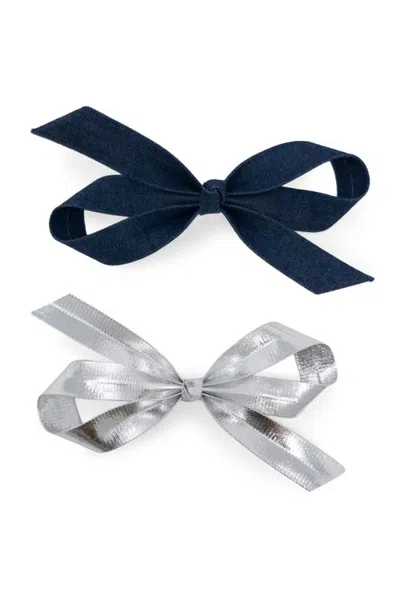 Puttisu Bow Clip Set In Dark Denim & Silver