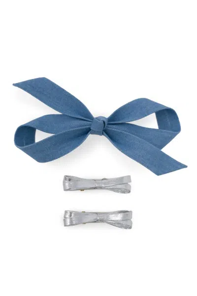 Puttisu Bow Clip Set In Light Denim & Silver