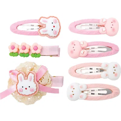 Puttisu Kids'  Bunny Hug Hair Clip Set Of 7 Baby In Pink