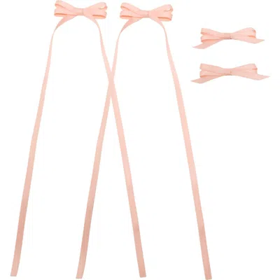 Puttisu Ribbon Bow Clip Set In Pink
