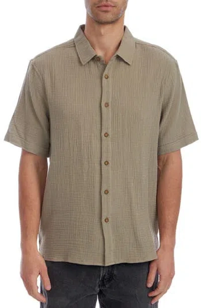 Px Short Sleeve Cotton Gauze Button-up Shirt In Brown