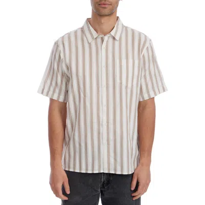 Px Stripe Jacquard Short Sleeve Cotton Button-up Shirt In Brown