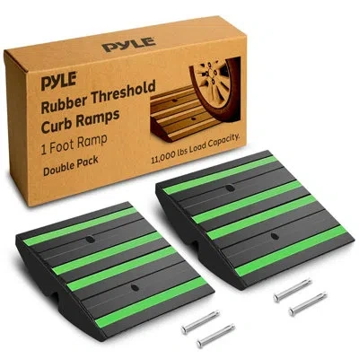 Pyle 1 Ft. Rubber Threshold Curb Ramp - Heavy Duty Non-slip Rubber, Easy Mounting With Expansion Screws, 
