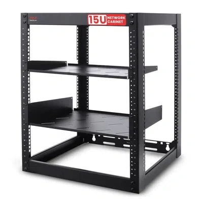 Pyle 15u Network Cabinet - Open Wall Mount Server Rack W/heavy-duty Wheels, Wall-mountable, Steel Constru In Black