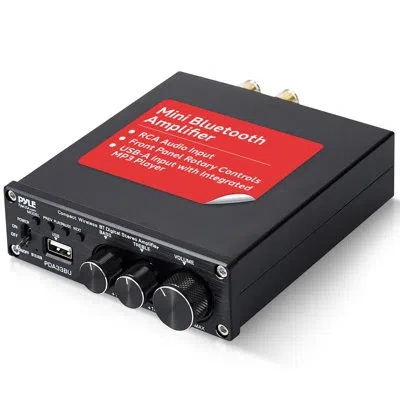 Pyle 2.1 Ch Wireless Stereo Power Amplifier - 200w Bluetooth Mini Amp With Usb Player, Rca Input, Subwoof In Black