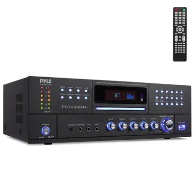 Pyle 3000w 4-channel Wireless Bluetooth Amplifier - Stereo Home Audio Receiver With Front Cd/dvd Player,  In Black