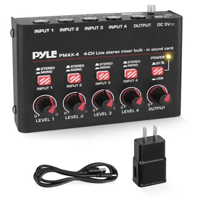 Pyle 4-channel Wireless Bluetooth 5.0 Line Mixer - Usb Audio Interface - 4 Mono/stereo Inputs - -low Nois In Black