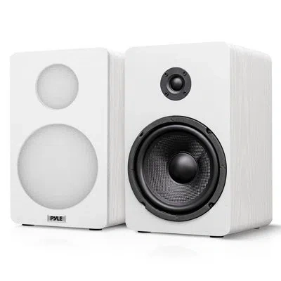Pyle 6.5” Bookshelf Speakers - Pair Of Wired Bookshelf Speakers With Wall Mount Brackets, 2-way Hifi Home In White
