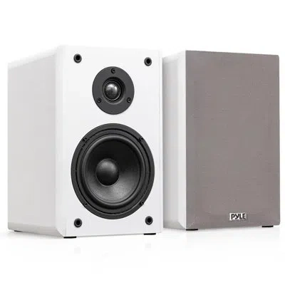 Pyle 6.5” Bookshelf Speakers, Pair Of Wired Bookshelf Speakers With Wall Mount Brackets, 2-way Hifi Home  In White