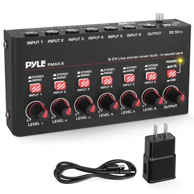 Pyle 6-channel Wireless Bt Streaming Mini Line Mixer With Usb Audio Interface - 6 Mono/stereo Switching I In Black