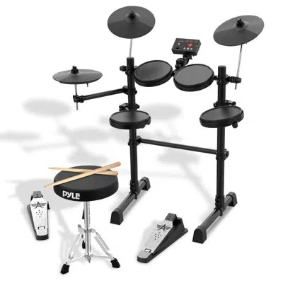 Pyle 7-piece Electric Drum Set, Electronic Drumming Kit Machine With Midi Support, Preloaded Sounds, Reco