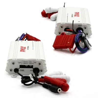 Pyle Auto 4-channel Marine Amplifier - 200 Watt Rms 4 Ohm Full Range Stereo With Wireless Bluetooth & Pow In White