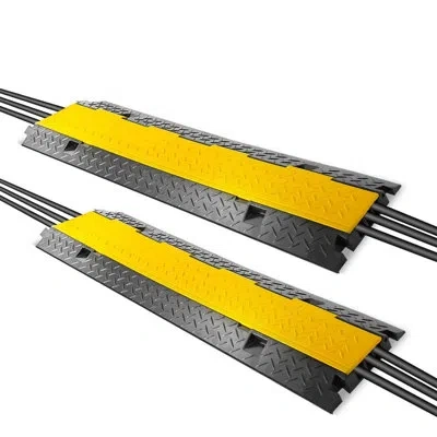 Pyle Cable Protector Cover Ramps - Cord/wire Safety Concealment Floor Tracks With Flip-open Access Lid, R In Yellow
