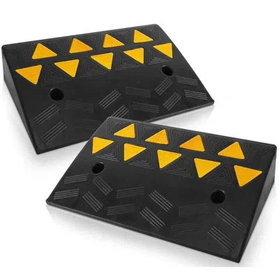 Pyle Car Vehicle Curbside Driveway Ramp - 2pc Heavy Duty Rubber Threshold Bridge Track Curb Ramp, For Loa