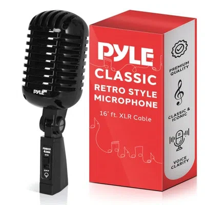 Pyle Classic Retro Dynamic Vocal Microphone - Old Vintage Style Unidirectional Cardioid Mic With Xlr Cabl In Black