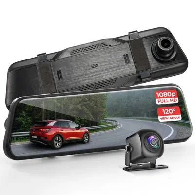 Pyle Dual Dash Cam Rearview Mirror, 1080p Full Hd Front And Rear Car Camera With Night Vision, G-sensor,  In Black
