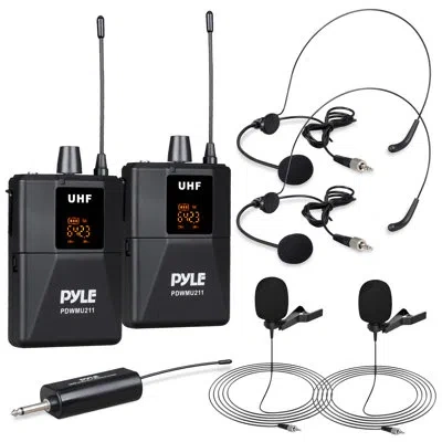 Pyle Dual Uhf Microphone System - Portable Professional Cordless Microphone Set Wireless Mic Kit W/headse In Black