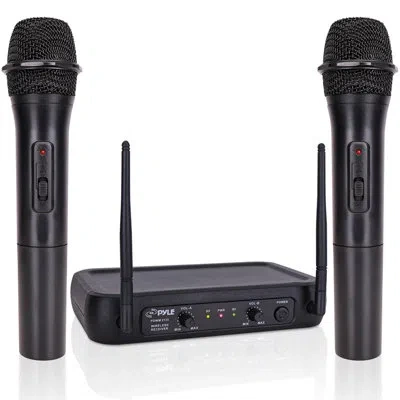 Pyle Fixed Frequency Wireless Handheld Karaoke Microphones In Black