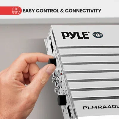 Pyle Hydra Marine Amplifier - Upgraded Elite Series 400 Watt 4 Channel Audio Amplifier, Waterproof, 12 Vo In White