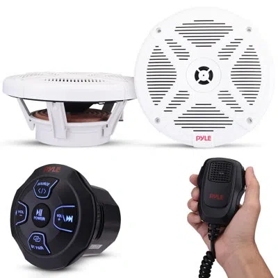 Pyle Marine Bluetooth Receiver Speaker Kit - Waterproof Audio Entertainment System Set W/dual 6.5' Boat S In White