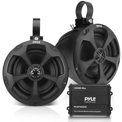 Pyle , Marine Speakers, Boat Speakers, 1000w 5.25 Inch, Waterproof Off-road System, 2-channel Amp, Full R In Black