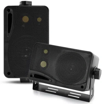 Pyle Pyramid 3-way Indoor Outdoor Speaker System - 3.5 Inch 200w Pair Of Mini Box Ceiling Wall Mount Spea In Black