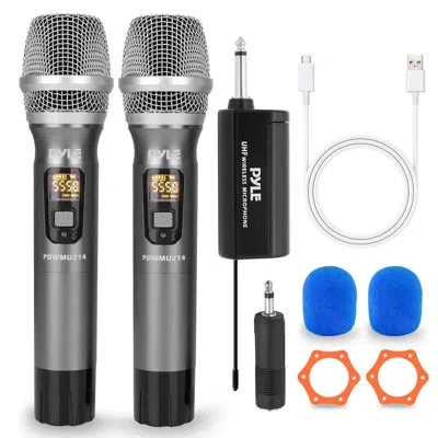 Pyle Uhf Wireless Microphone System Kit - Dual Professional Battery Operated Handheld Dynamic In Black