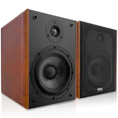 Pyle Usa 5.25" Home Wooden Bookshelf Speakers, 200w Max Power, 1" Silk Dome Tweeter And Aluminum Voice Co In Black