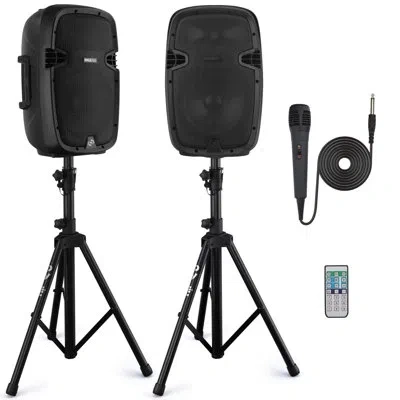 Pyle Wireless Portable Pa System - 1000w High Powered Bluetooth Compatible Active + Passive Pair Outdoor  In Satin Black