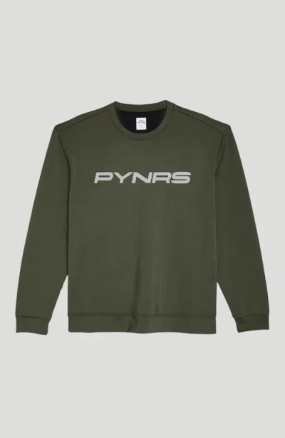 Pynrs Performance Streetwear Draper Running Sweatshirt Original Logo In Deep Olive