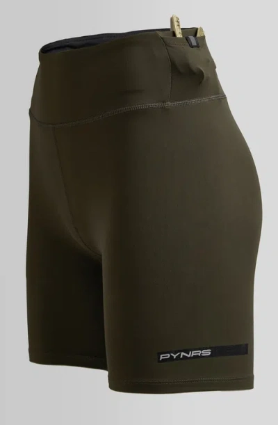 Pynrs Performance Streetwear Hancock Half Tight Shorts In Deep Olive
