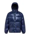 Pyrenex Blue Nylon Sten Shiny Puffer Jacket With Hood In Blue