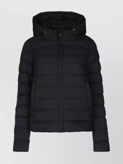 Pyrenex Quilted Hooded Jacket Elastic Cuffs In Black