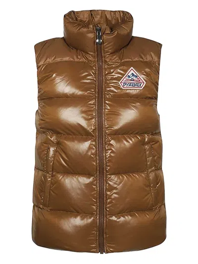 Pyrenex Quilted-patch Gilet In Brown
