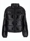 Pyrenex Shiny Quilted Puffer Jacket With High Collar And Logo Patch In Black