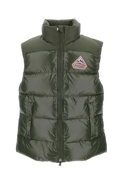 Pyrenex Sleeveless Down Jacket In Shiny Vintage-effect Nylon In Green