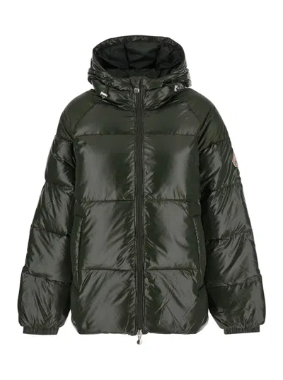 Pyrenex 'sten' Green Down Jacket With Drawstring Hood And Logo Patch In Technical Fabric Unisex
