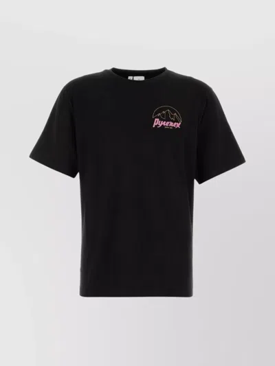 Pyrenex Stretch Cotton Crew Neck T-shirt With Graphic Print In Black