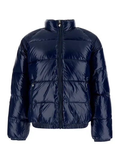 Pyrenex Unisex High-neck Tech Fabric Down Jacket With Logo Sleeve Patch In Blu