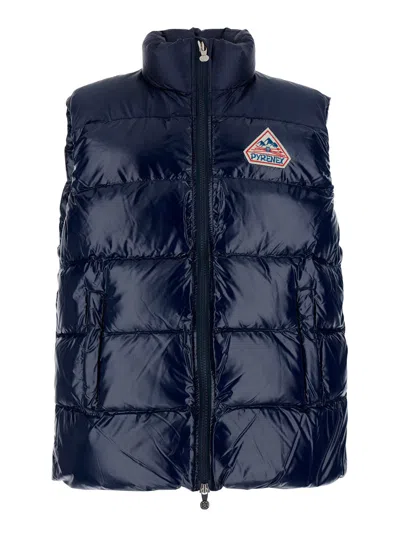 Pyrenex Unisex Sleeveless Quilted Down Jacket With High Neck And Logo Patch In Blu